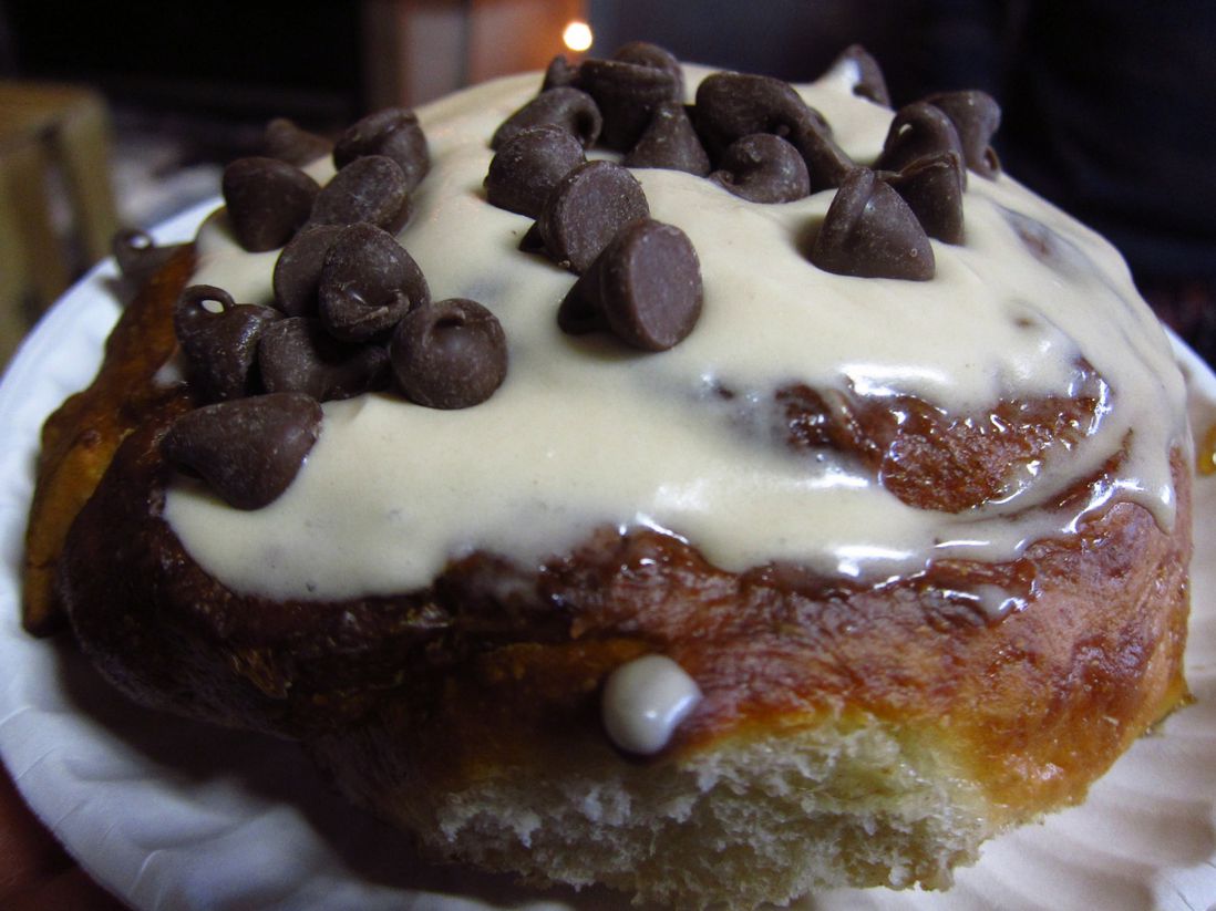 Cinnamon Bun with Hazelnut Icing and Chocolate Chips, from Sugar Daddy's<br/>
